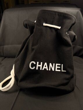 Black Canvas Bucket Bag with White Rope Accents